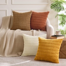 MIULEE Fall Soft Corduroy Throw Pillow Covers Set of 4 Camel 18x18 Inch Modern Farmhouse Boho Decorative Accent Cushion Covers for Couch Sofa Bedroom
