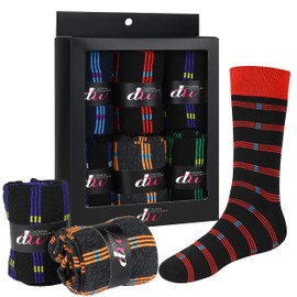 Debra Weitzner - Calcetines de vestir para hombre con caja de regalo, calcetines clásicos de algodón coloridos, calcetines de cuello redondo estampados para hombre, 6 pares, Rayas a, 10-13