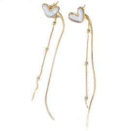 ICYROSE Premium real gold plated Trendy Gold Drop Dangle Chain Dainty Long Hanging with white Shell Heart Earrings for Women Statement Chunky Link Jewelry