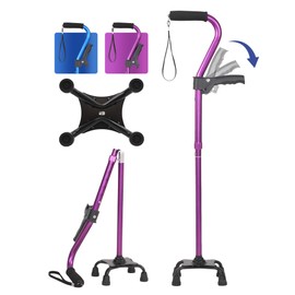 KUAZIDAR Adjustable Cane with Ergonomic Handle & 4-Prong Base for Stability, Walking Cane for Seniors, Men & Women, Assist with Standing and Walking(Purple)