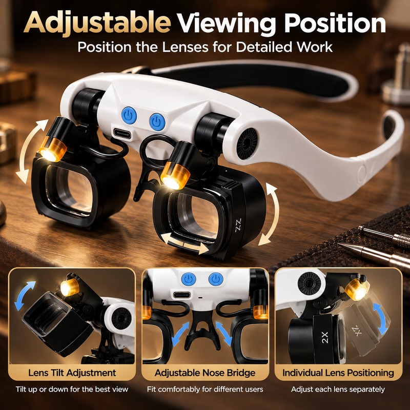LED Head-Mounted Magnifier for Precision Work – 2-Pack with Interchangeable