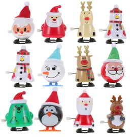 TOYANDONA 12Pcs Christmas Clockwork Toy Snowman Reindeer Toy Supplies Wind up Toy cracker fillers Set