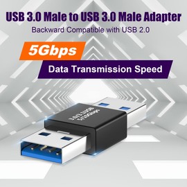 AGVEE USB-A Male to USB-A Male Adapter, Bidirectional USB-A 3.0 Data Converter Coupler Extender Extension Connector, Black