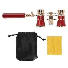 Opera Glasses Binoculars with Handle 3X25 Metal Portable Theater Glasses for Watching Drama Stage Play Art Performance Red