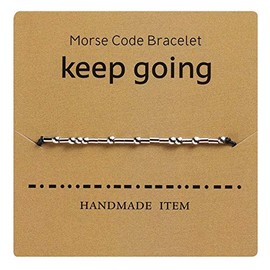 AILUOR Morse Code Bracelet, Silver Plated Beads on Silk Cord Friendship Bracelet Gift for Her, Secret Message Gift Jewellery for Women Men, Gift for Her Him, Metal