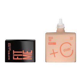 Maybelline Fit Me Fresh Tint Base de Maquillaje, Alta Cobertura, Larga Duracin, con Vitamina C y FPS50, Control de Brillo, Acabado Fresco y Luminoso, 
