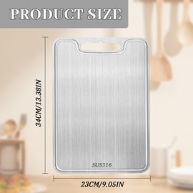 Tapvai Titan Chopping Board, 316 Stainless Steel Chopping Board, Kitchen Titanium Cutting Board, Double-Sided Food Grade Chopping Board, Easy to Clean and Free Contaminants (34 x 23 cm)
