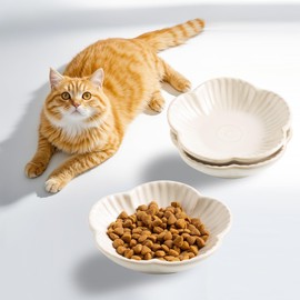 Cat Food Bowls, Ceramic Cat Plates, Cat Dish for Food, Water and Snack, 4.72 Inch, Indoor and Outdoor Use, Kitten Puppy and Small Animals Bowls Set of 3 (White)