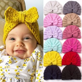PythJooh Infant Baby Girl Bow Knitted Beanie Hats Newborn Toddler Winter Soft Warm Crochet Beanie Hats with Cute Bow for 0-2Years Black