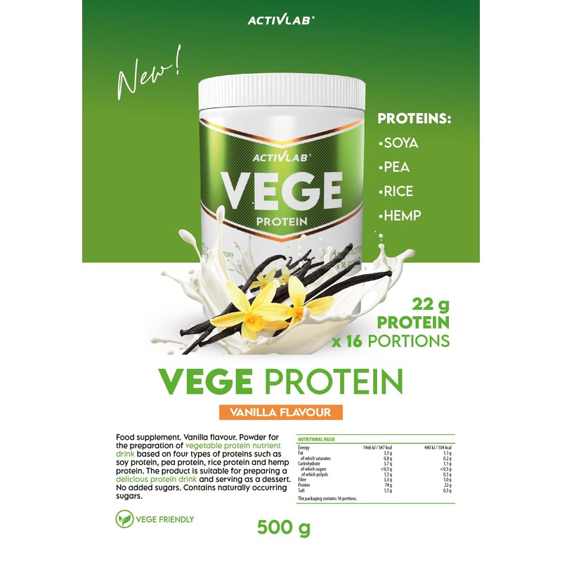 VEGE PROTEIN | Pflanzliches Proteinpulver – 4-Quellen-Mischung (Soja, Erbsen, Reis,