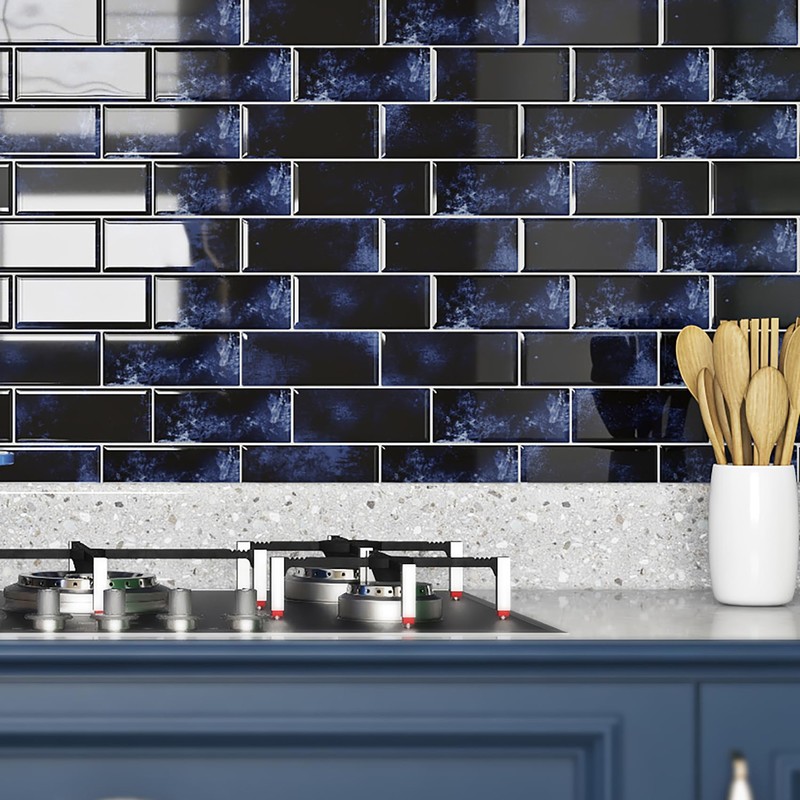 Livelynine Navy Blue Peel and Stick Backsplash Subway Tile Stick