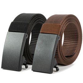 DOSYU Cinturones para Hombre, 2pcs Cinturón de Trinquete de Nailon, Hebilla Metálica Automática, Más Duradero, Cinturón Ajustable y Recortable, Adecuado para Trabajo, Negocios E Informal. (Negro+Café)