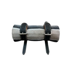 BLACK MOTORCYCLE BELT WITH BLANKET, BLANKET HOLDER, BIKER, MEXICAN,HAND MADE, REAL LEATHER, INCLUDES SARAPE, MOTORCYCLE, BIKE, BIKER, BEIGE MIX BLANKET