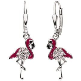 Jobo Children's Earrings Flamingo Pink 925 Silver 14 Zirconia Earrings Children's Earrings, Silver, Cubic Zirconia