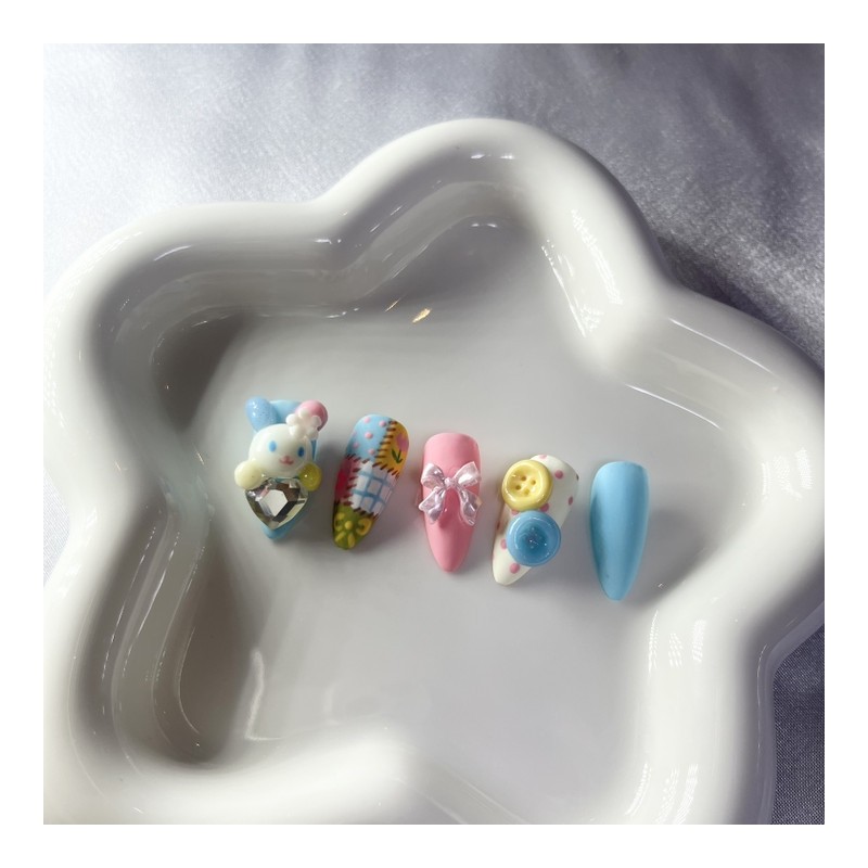 [Premium handmade embossed nails] Vintage pattern stitched rabbit - stiletto