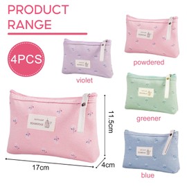 Canvas Cosmetic Bags, 4 Pcs Printed Makeup Bags with Zipper, Multi-Functional Portable Makeup Bag, Suitable for Gift Travel Daily Use(Green, Purple, Pink, Blue 17×3×12 cm)