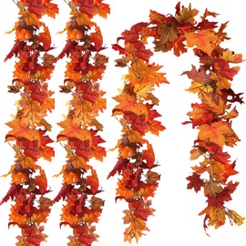 CQURE 3 Pack Fall Leaf Garland, Hanging Fall Vines Autumn Garland Artificial Maple Fall Leaves Thanksgiving Decor for Home Wedding Fireplace Party