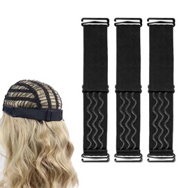 GERRIT 3 Pcs Adjustable Elastic Bands for Wigs, Nonslip Wig Straps, Removable Black Elastic Straps, Making Sewing Wig Cap Wig Accessories, Wavy Hair, Unit Count: 3 Count, Color: Black