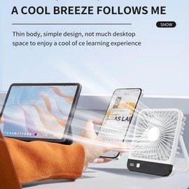 Small Portable Desk Fan&desk fan, strong wind ultra-quiet small personal fan, 180° tilt folding, 5 adjustable speeds, USB wired power supply mini, suitable for HomeBedroomOfficeOutdoorCamping(White)