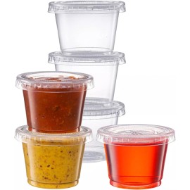 choice 1000 Pack - Clear Plastic Souffle  Disposable Portion Cups with Lids 1 Oz.