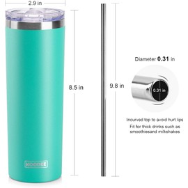 koodee 20 oz Stainless Steel Skinny Tumblers (4 Pack) Double Wall Insulated Water Tumbler Cup with Lids, Straws and Straw Brushes (Teal, 4 Pack)