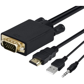 VGA to HDMI Cable, Display Port to VGA Adapter, Gold-Plated 1080P Video with Audio Support Connects from Desktop or Laptop Compatible for PC, Monitor, Projector, and other devices.
