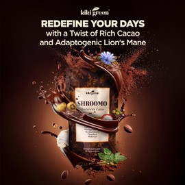 Shroomo Mushroom Coffee Alternative - Master Blend of Lion's Mane, Ashwagandha, Maca Root, Roasted Chicory, Monk Fruit For Mental Clarity, Energy, Focus - Cacao Hot Chocolate Drink 8 oz by KIKI Green