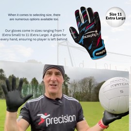 Murphys Gaelic Player’s Gloves, Premium Latex, GAA Superior Grip, Durable and Breathable Design Hook and Loop Closure, Black Blue, 11- Extra Large