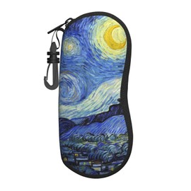 Sunglasses Soft Case Ultra Light Neoprene Zipper Eyeglass Case With Belt Clip (Van Gogh - Starry Night)