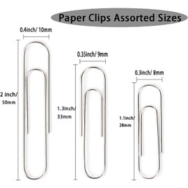 750pcs Paper Clips 50mmx100+33mmx200+28mmx450 Mixed Color (Sliver Color, 750pcs)