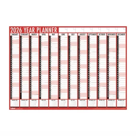 2026 Weekly Planner Wall Calendar Red - One Week to View 5 Column Layout - family calendarnd A4 Hanging Calendar 210x296mm - UK & Ireland Holidays Home Office School Family