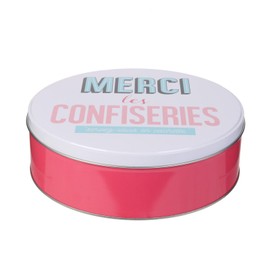 COOK CONCEPT BT6713 A Pastry Shop Kitchen Storage Tin Metal Container Tin Box, Iron, Pink/Black, 24 x 24 x 7 cm