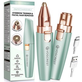 Eyebrow Facial Trimmer: 2 in1 Rechargeable Facial Hair Removal and Eyebrow Electric Shaver - Face Lips Body Painless Facial Razor Daily Comfort:_Emerald Green