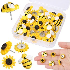 CCOZN Sunflower Bee Push Pins, Thumb Tacks Decorative Push Pins Cork Board Pins for Bulletin Board Photos Wall Office Decorations Classroom School Supplies