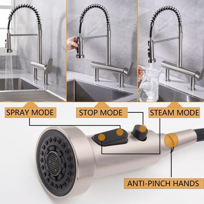 FLWUEUE 8“ Center Bridge Faucet, Deck Mount Pre Rinse Faucet,