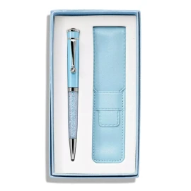 Luxury Giftware by Jere Light Blue Crystal Filled Ballpoint Pen with Matching Pouch Set