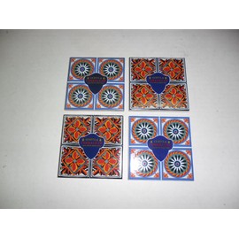 Set of 4 Corralejo Mexican Tequila Square Spanish Ceramic Tile Coasters