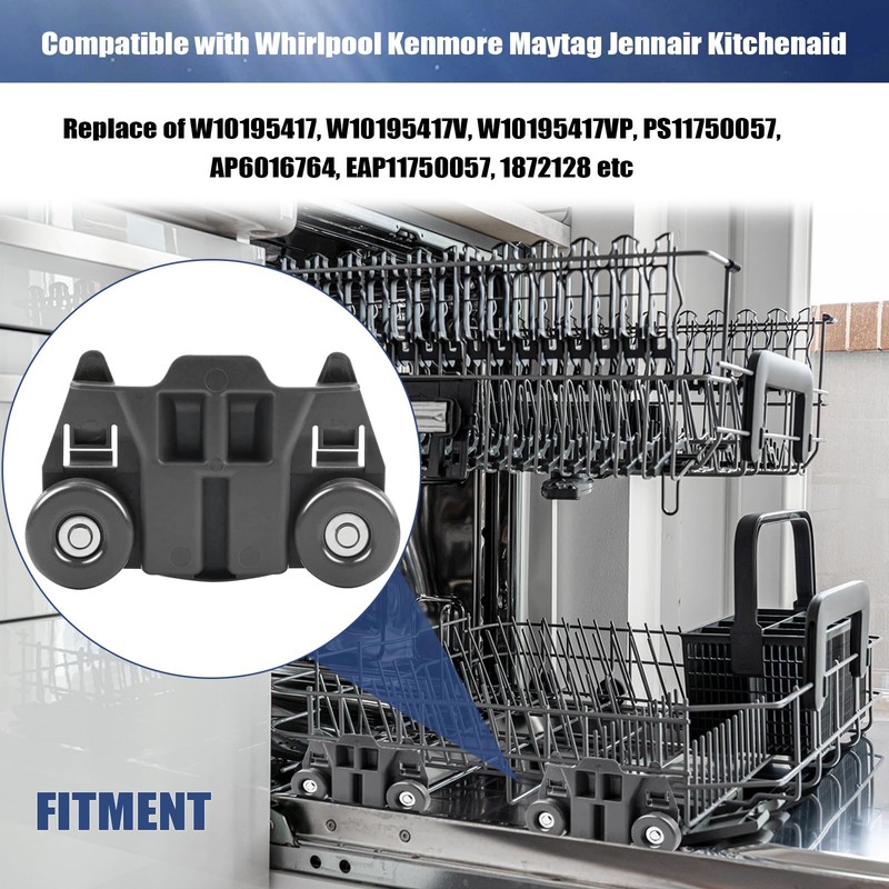 Dishwasher Wheels Lower Rack with Steel Screws Compatible for Whirlpool/Kenmore/Maytag/Kitchenaid/JennAir