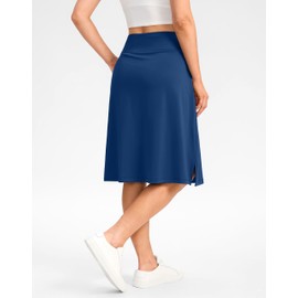 Viodia 25" Knee Length Long Skorts for Women with Pockets Dressy Casual Midi Skort Summer Travel Modest Skirts Indigo L