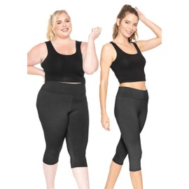 STRETCH IS COMFORT Women's Cotton Foldover Knee Length Leggings Black X-Large