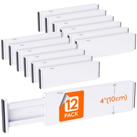 Lifewit 12 Pack Drawer Dividers Plastic 4" High, 13.5-22" Adjustable Drawer Organizers for Clothes, Expandable Dresser Separators in Bedroom/Bathroom/Kitchen/Fridge/Office Organization and Storage