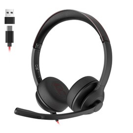 USB Headset with Mic, Noise Cancelling Computer Headphones with Microphone, USB-A/USB-C, Button Control for Mute, All-day Comfort, Wired PC/Laptop Headset for Video Meeting, Work, Call Center, Office