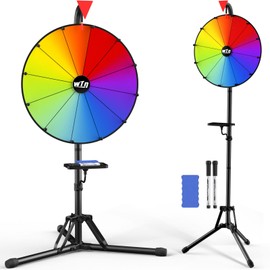 16 Inch Prize Wheel Tripod, 12 Slots Gradient Color Spinning Wheel with Gooseneck Tray, Editable Raffle Wheel Spinner with 2 Dry Erase Markers & Eraser for Fortune Wheel Carnival Spin Games