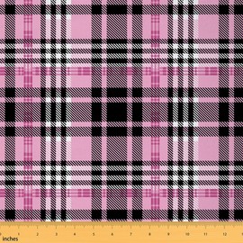 Tartan Plaid Upholstery Fabric for Chairs, Pink Buffalo Check Outdoor Fabric by The Yard, Girls Farmhouse Geometric Grid Decorative Fabric for Upholstery and Home DIY Projects, 3 Yards, Pink Black