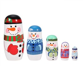 Mumusuki Multi-Layer Nesting 5pcs Weihnachten handbemalte süße hölzerne Matroschka-Puppen Russische Nesting Dolls Set Home Decoration(Large Snowman)