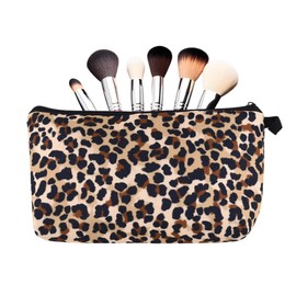 Leopard Print Makeup Cosmetic Bag for Women Cheetah Print Canvas Toiletry Bags Cheetah Makeup Bags Organizer Cheetah Skincare Travel Pouch Animal Aesthetic Travel Toiletry Storage Bag