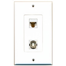 RiteAV 1 Port Cat6 Ethernet White 1 Port USB B-B Wall Plate Oversized Jumbo MIDI