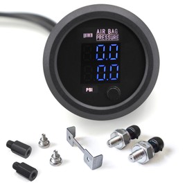 CNRAQR Dual Digital Display Air Pressure Gauge 2-1/16" (52mm) Air Suspension Gauge Kit 0-220 PSI 2PCS 1/8NPT Sensors with 1/4NPT Replacement Fittings for Air Suspension Systems Cars, Suvs and Trucks