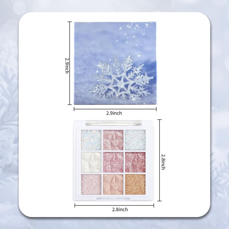 9-Color Shimmer Eyeshadow Palette – White & Pink Glitter Shades,