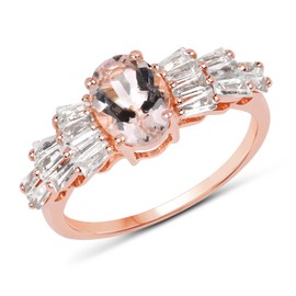 14K Rose Gold Plated 2.28 Carat Genuine Morganite and White Topaz .925 Sterling Silver Ring